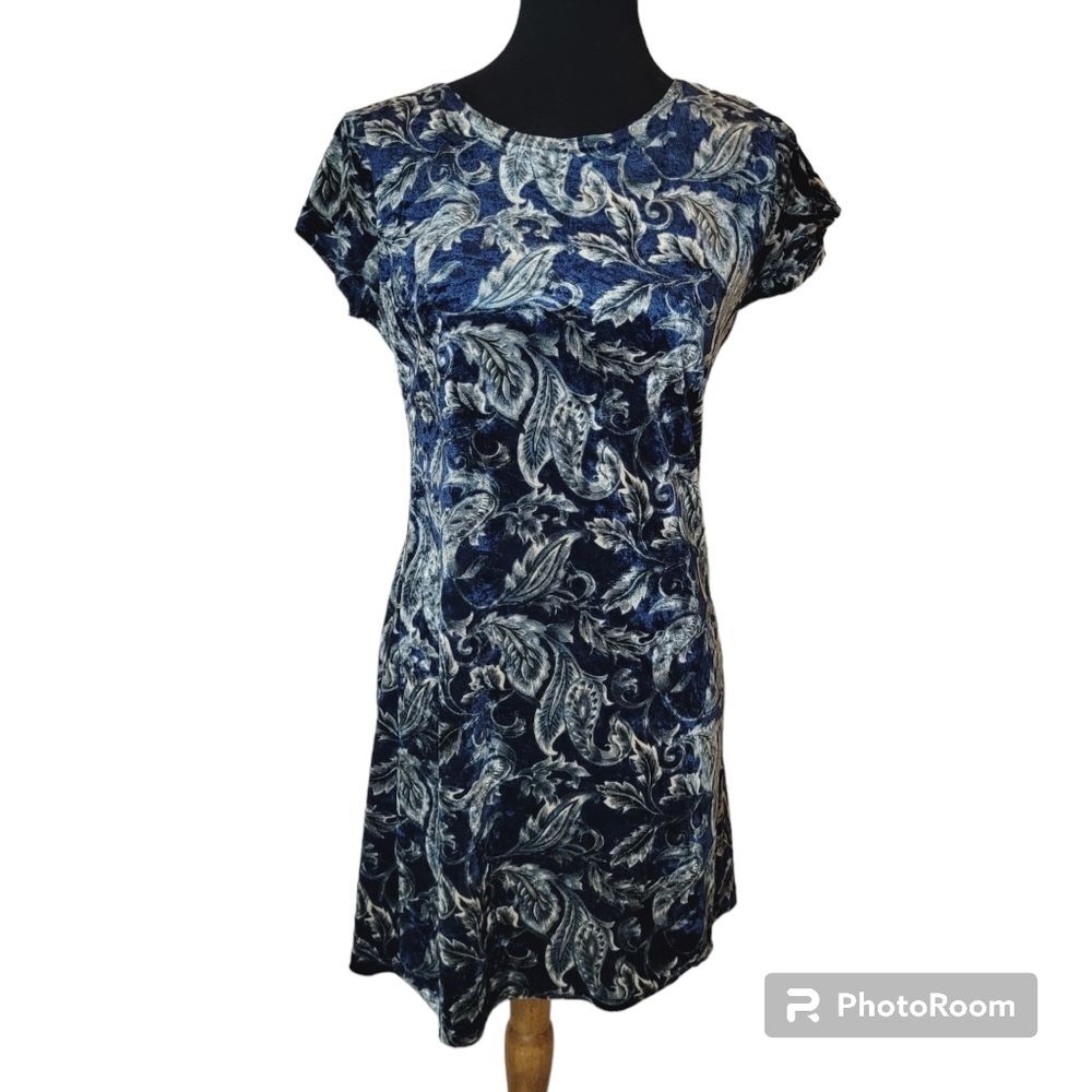 Vintage Jonathan martin Soft Velvet blue and silver paisley mini Dress